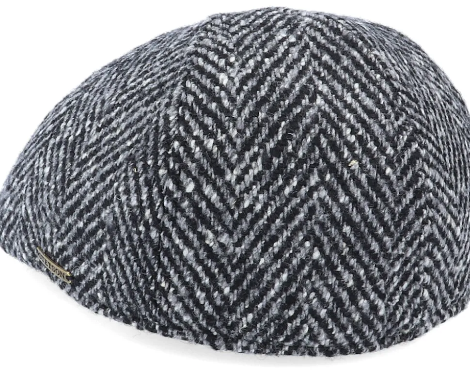 Texas Duck Shape Texas Herringbone Black/Grey Flat Cap - Stetson