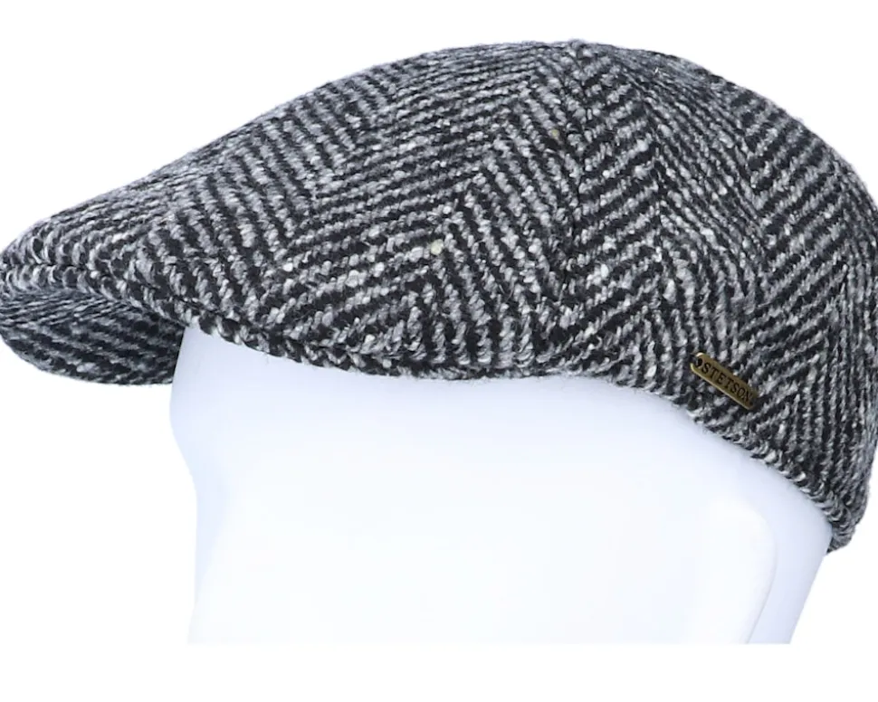 Texas Duck Shape Texas Herringbone Black/Grey Flat Cap - Stetson