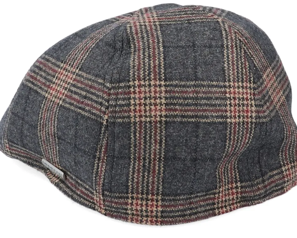 Texas Duck Shape Wool Check Brown Flat Cap - Stetson