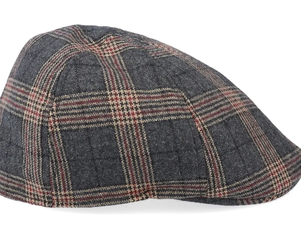 Texas Duck Shape Wool Check Brown Flat Cap - Stetson