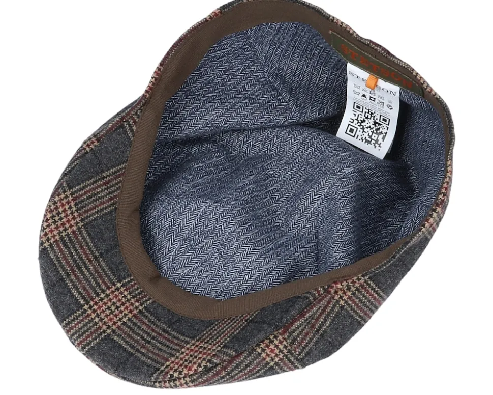 Texas Duck Shape Wool Check Brown Flat Cap - Stetson