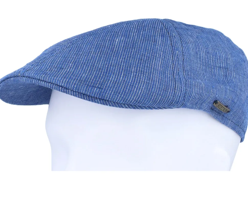 Texas Linen Stripe Blue With White Stripe Flat Cap - Stetson