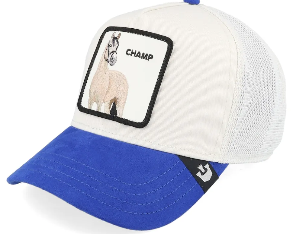 The Suede Horse Micro Suede Cream/Blue A-Frame Trucker - Goorin Bros.