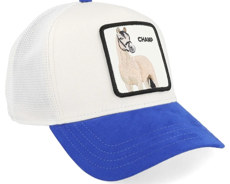 The Suede Horse Micro Suede Cream/Blue A-Frame Trucker - Goorin Bros.