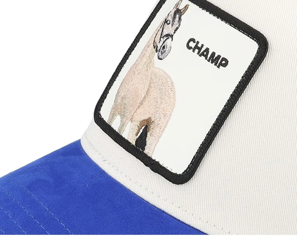 The Suede Horse Micro Suede Cream/Blue A-Frame Trucker - Goorin Bros.
