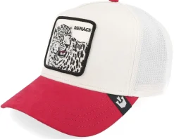 The Suede Snow Leopard Micro Suede White/Red A-Frame Trucker - Goorin Bros.