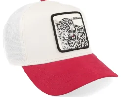 The Suede Snow Leopard Micro Suede White/Red A-Frame Trucker - Goorin Bros.