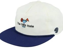 The 19th Hole Golf Logo Rope Ivory/Navy Snapback - Pins & Stripes