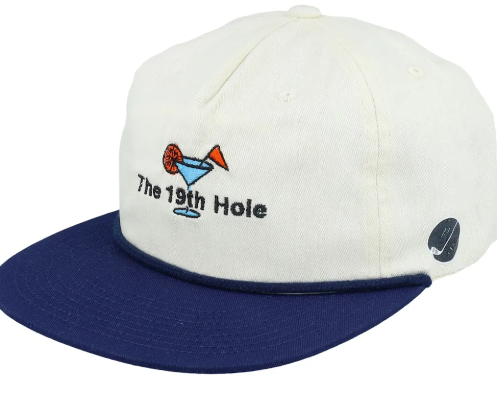The 19th Hole Golf Logo Rope Ivory/Navy Snapback - Pins & Stripes