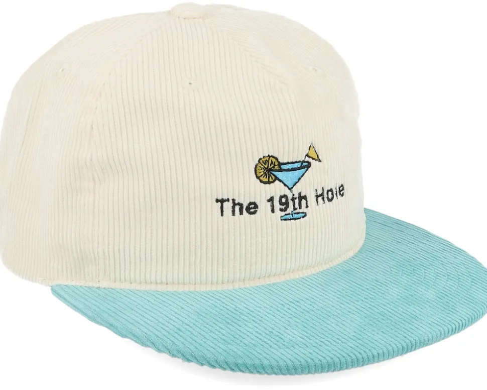 The 19th Hole Golf Logo White/Teal Snapback - Pins & Stripes