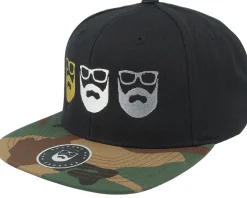 Three Logo Black/Camo Snapback - Bearded Man