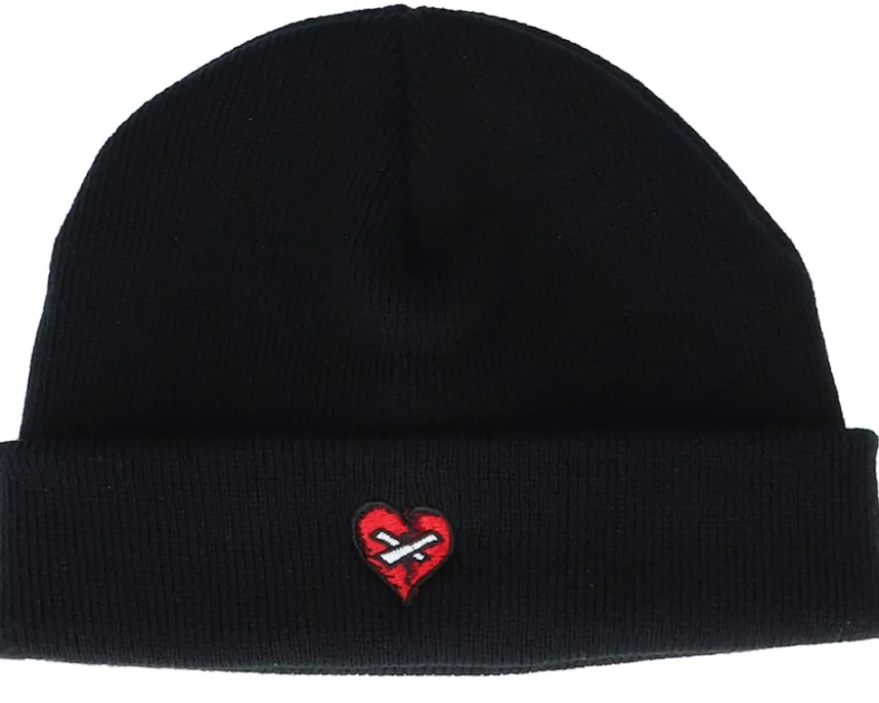 Tiny Broken Mended Heart Black Short Beanie - Iconic