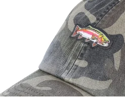 Tiny Rainbow Trout Fish Vintage Washed Jungle Camo Dad Cap - Skillfish