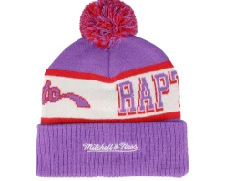 Toronto Raptors Block Sweep Pom Knit Hwc Purple Pom - Mitchell & Ness