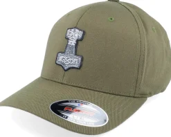 Tors Hammer Mjölner Olive Green Flexfit - Vikings