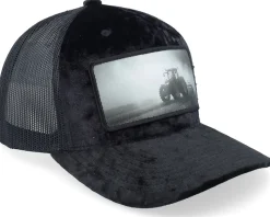 Tractor Black & White Patch Velvet Black A-Frame Trucker - Calza Pennello
