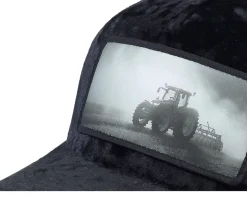 Tractor Black & White Patch Velvet Black A-Frame Trucker - Calza Pennello