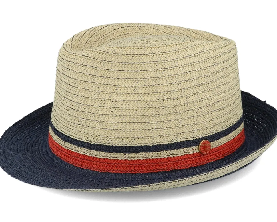 Troy Paper Beige/Navy Trilby Straw Hat - Mayser