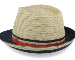 Troy Paper Beige/Navy Trilby Straw Hat - Mayser
