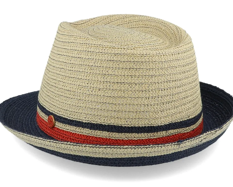 Troy Paper Beige/Navy Trilby Straw Hat - Mayser