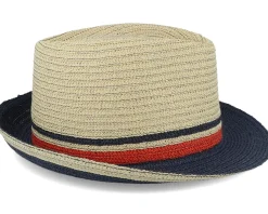 Troy Paper Beige/Navy Trilby Straw Hat - Mayser