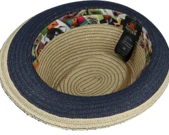 Troy Paper Beige/Navy Trilby Straw Hat - Mayser