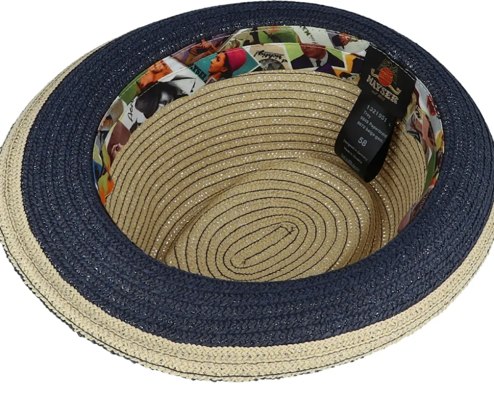 Troy Paper Beige/Navy Trilby Straw Hat - Mayser