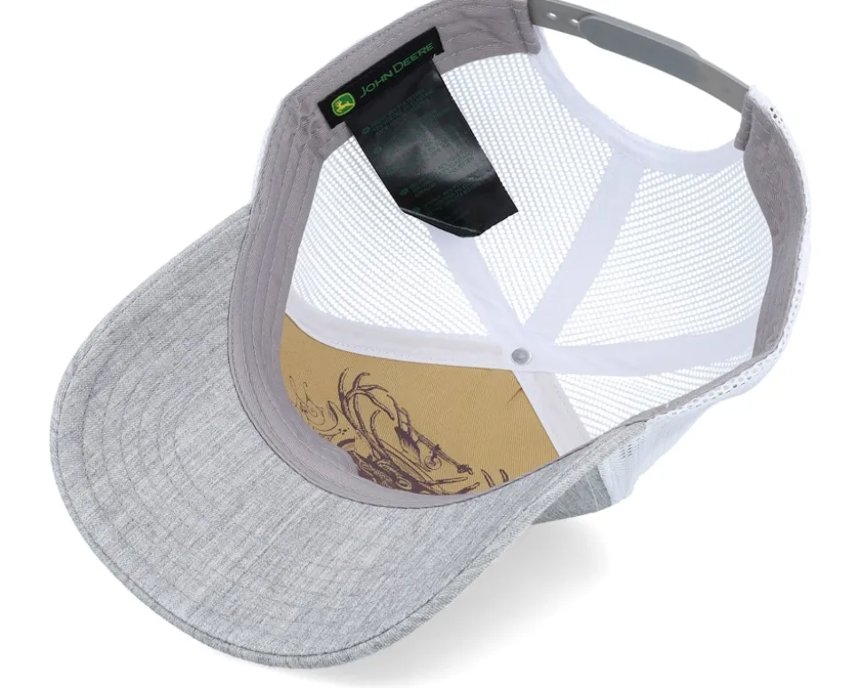 Twill/Mesh Sueded Logo Cap Heather Grey/White Trucker - John Deere