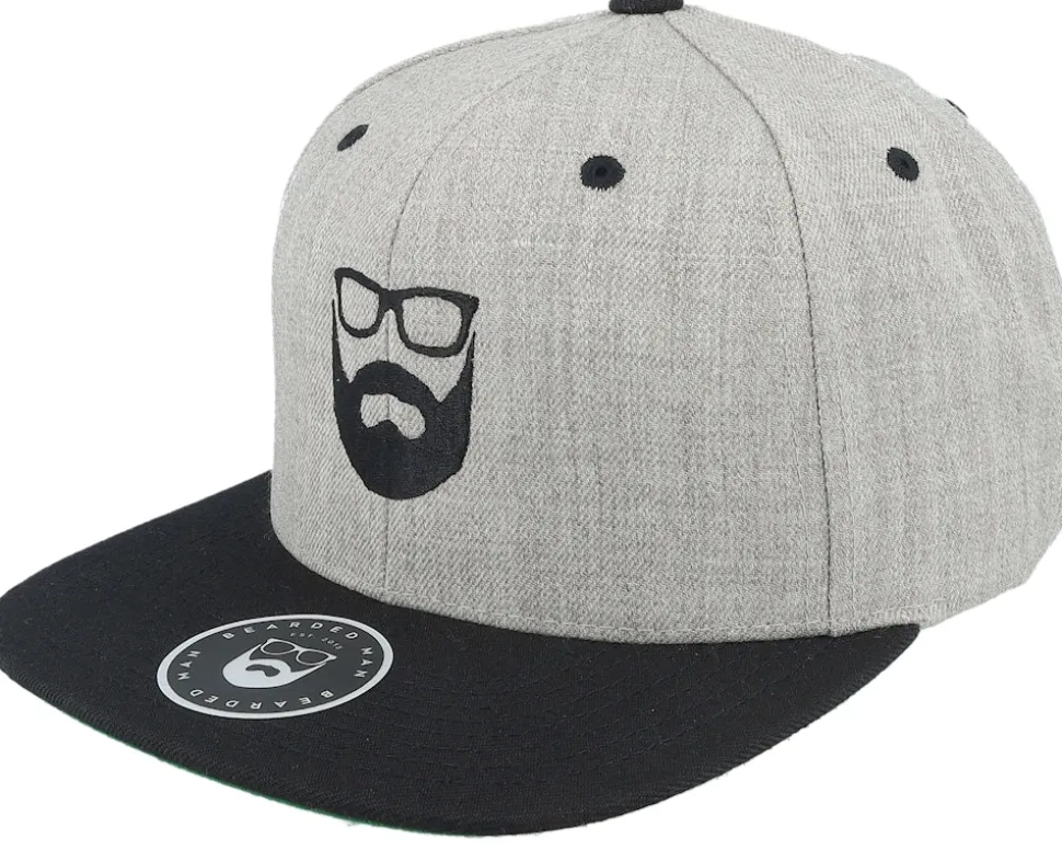 Two Tone Logo Heather Grey/Black Snapback - Bearded Man
