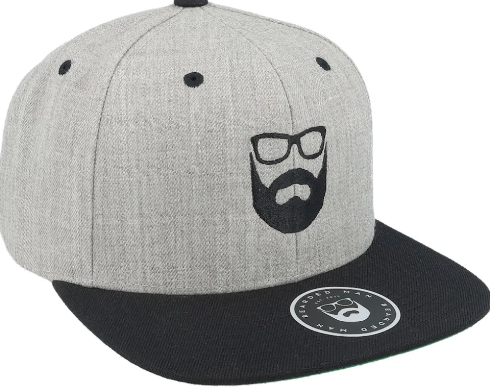 Two Tone Logo Heather Grey/Black Snapback - Bearded Man