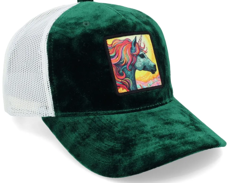 Unicorn Sunset Velvet Green/Ivory A-frame Trucker - Unicorns