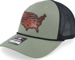 Usa Map Flag Brown Patch Loden/Black Rope A-Frame Trucker - Iconic