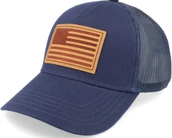 USA Twill Valin Leather Patch Navy Trucker - American Needle
