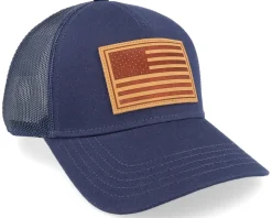 USA Twill Valin Leather Patch Navy Trucker - American Needle