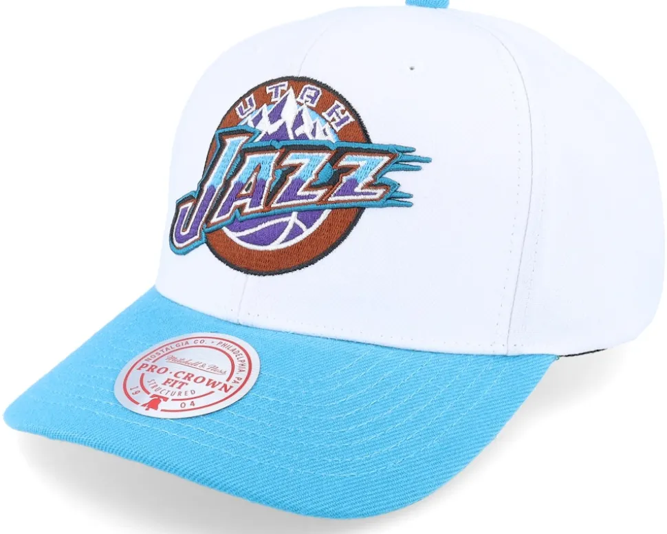 Utah Jazz Team 2 Tone 2.0 Pro White/Teal Adjustable - Mitchell & Ness