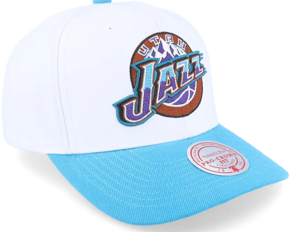 Utah Jazz Team 2 Tone 2.0 Pro White/Teal Adjustable - Mitchell & Ness