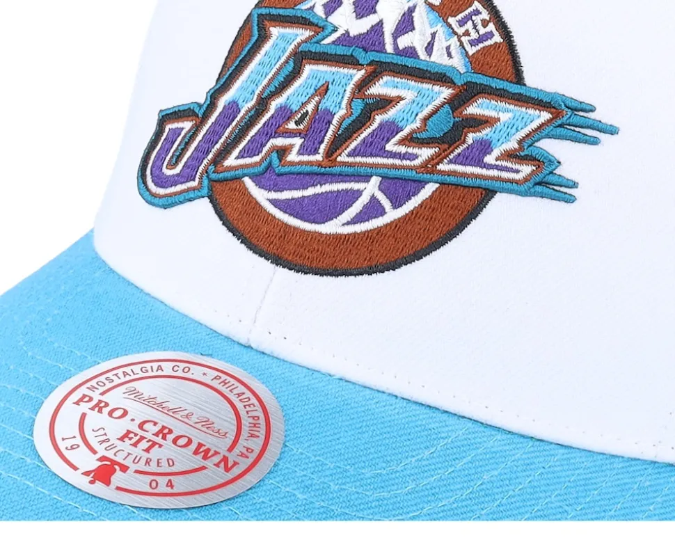 Utah Jazz Team 2 Tone 2.0 Pro White/Teal Adjustable - Mitchell & Ness