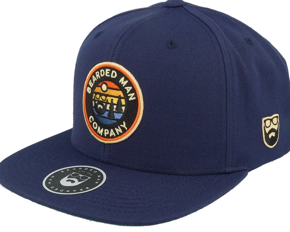 Vibrant Sunset Patch Navy Blue Snapback - Bearded Man
