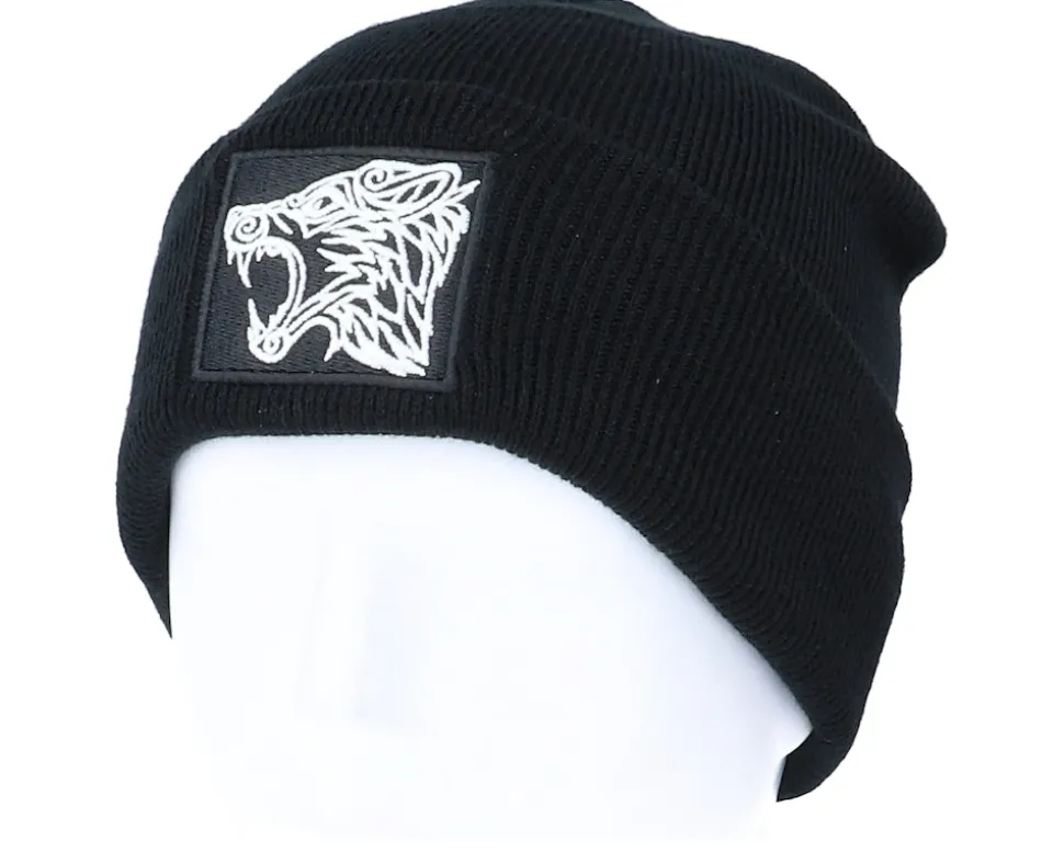 Viking Wolf Black Patch Black Beanie - Vikings