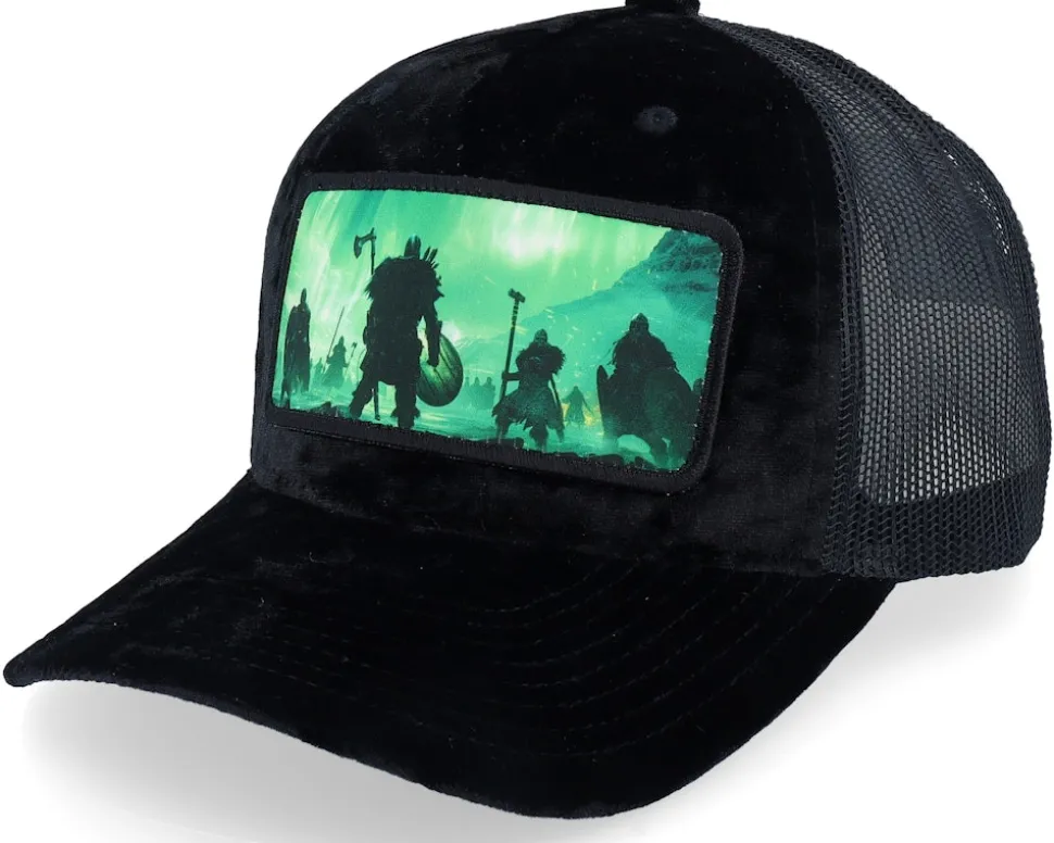 Vikings Aurora Sky Velvet Black A-frame Trucker - Calza Pennello