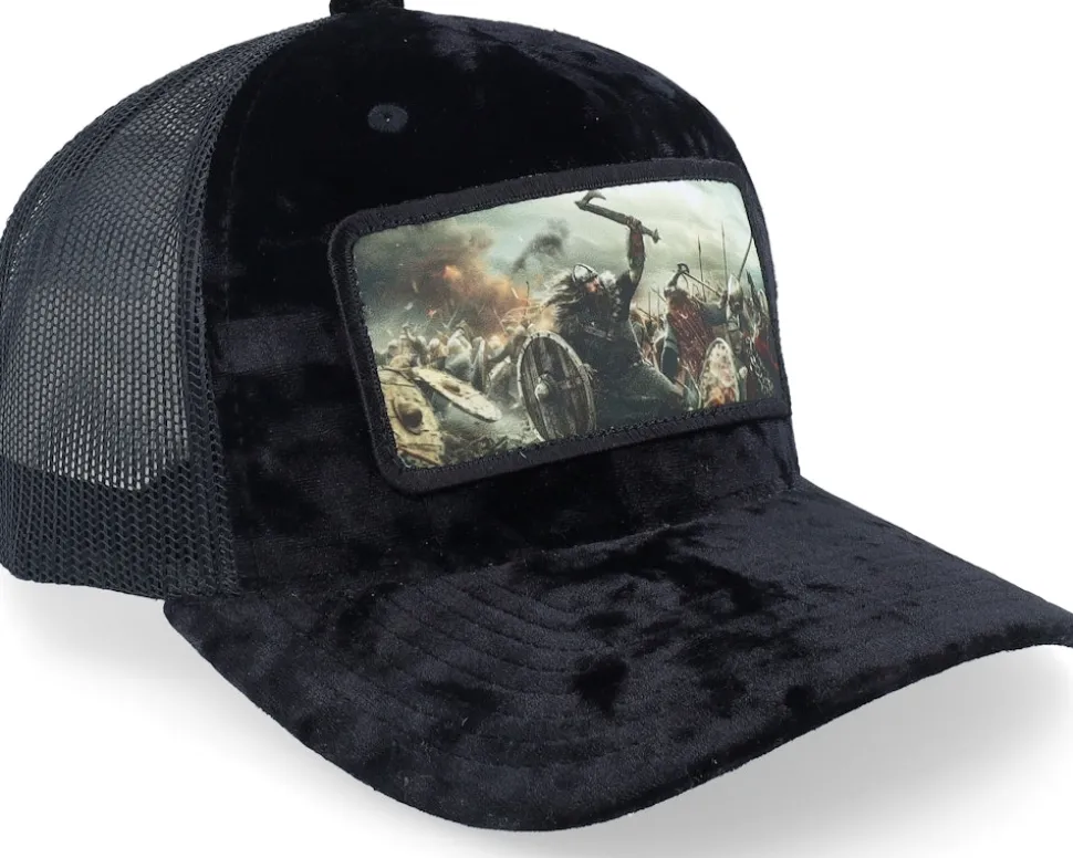 Vikings Fighting Battlefield Velvet Black A-Frame Trucker - Calza Pennello