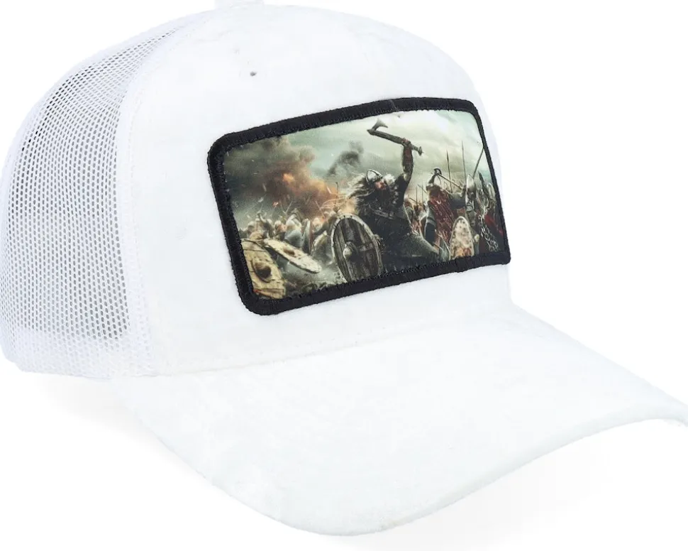 Vikings Fighting Battlefield Velvet White A-Frame Trucker - Calza Pennello
