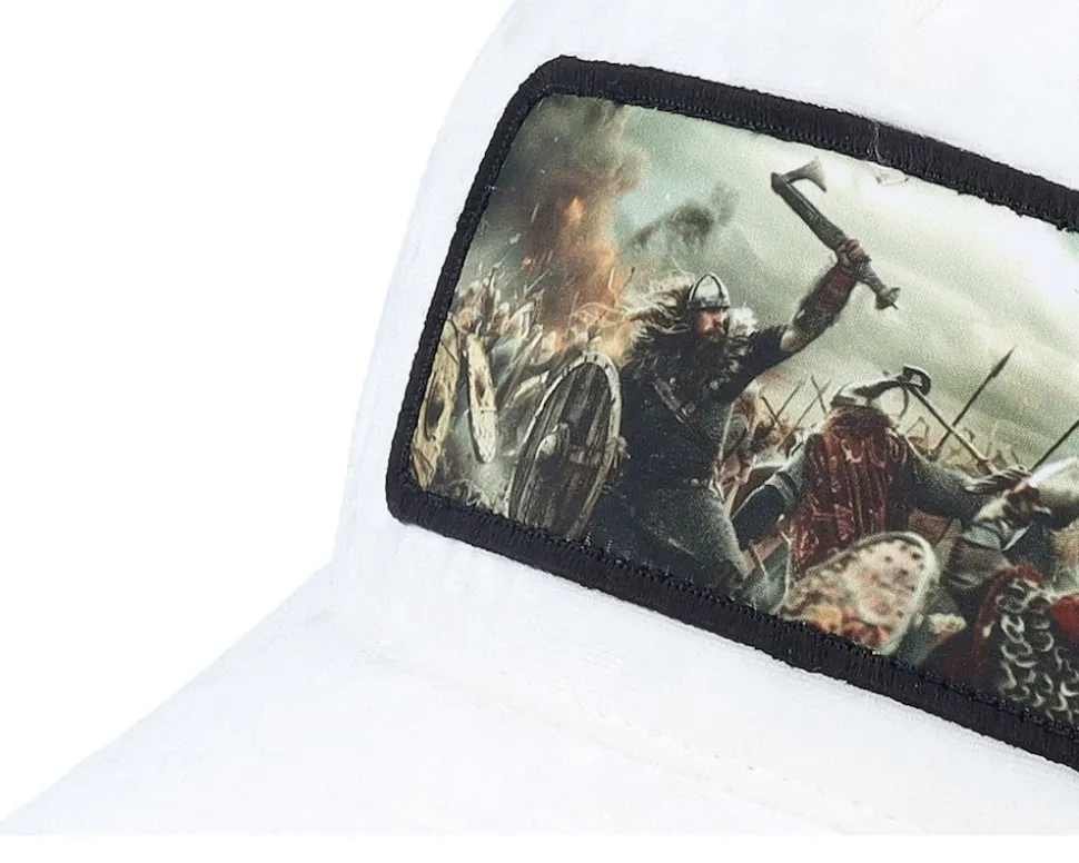 Vikings Fighting Battlefield Velvet White A-Frame Trucker - Calza Pennello