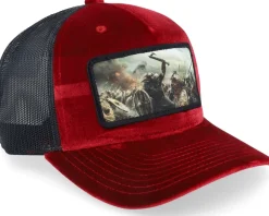 Vikings Fighting Battlefield Velvet Red/Black A-Frame Trucker - Calza Pennello
