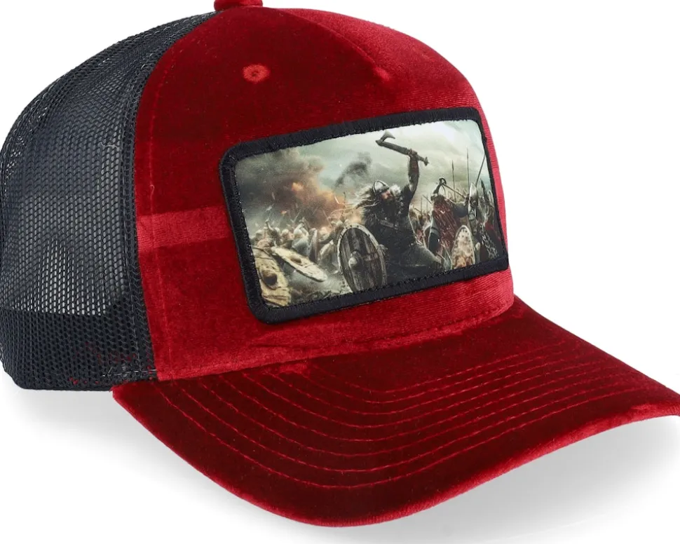 Vikings Fighting Battlefield Velvet Red/Black A-Frame Trucker - Calza Pennello