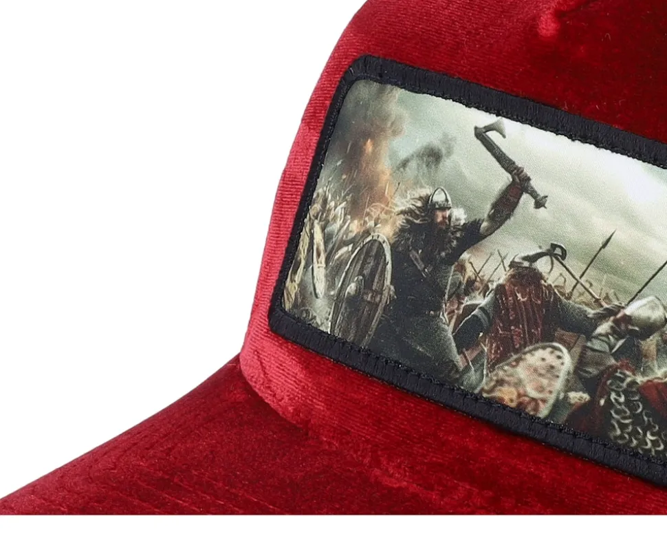 Vikings Fighting Battlefield Velvet Red/Black A-Frame Trucker - Calza Pennello