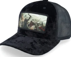Vikings Fighting Battlefield Velvet Red/Black A-Frame Trucker - Calza Pennello