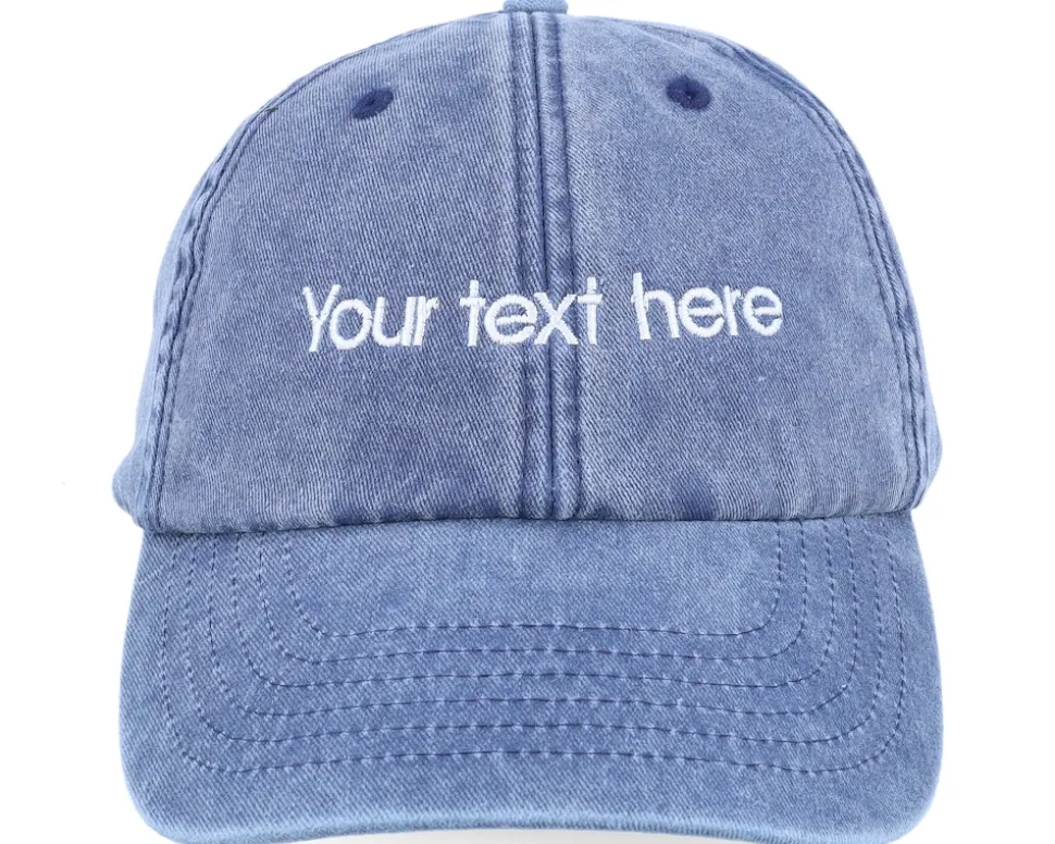 Washed Denim Blue Dad Cap With Embroidery - Beechfield