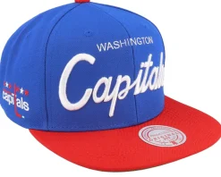 Washington Capitals Vintage Script Blue/Red Snapback - Mitchell & Ness