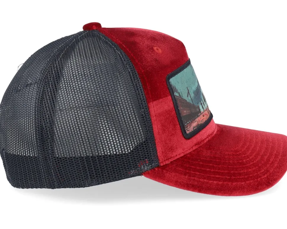 Western Outlaws & Cowboys Velvet Red/Black A-frame Trucker - Calza Pennello